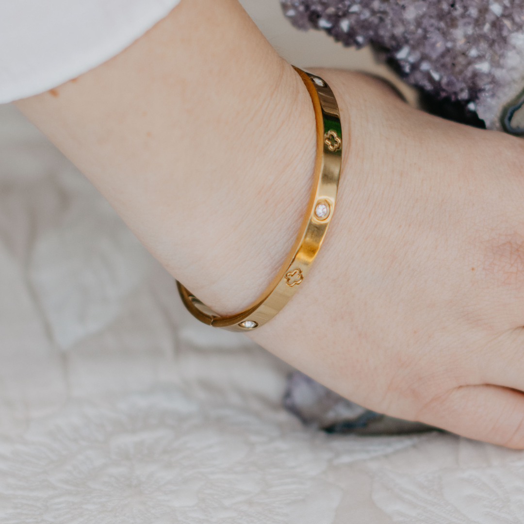 CZ 4 Leaf Clover Cuff Bracelet